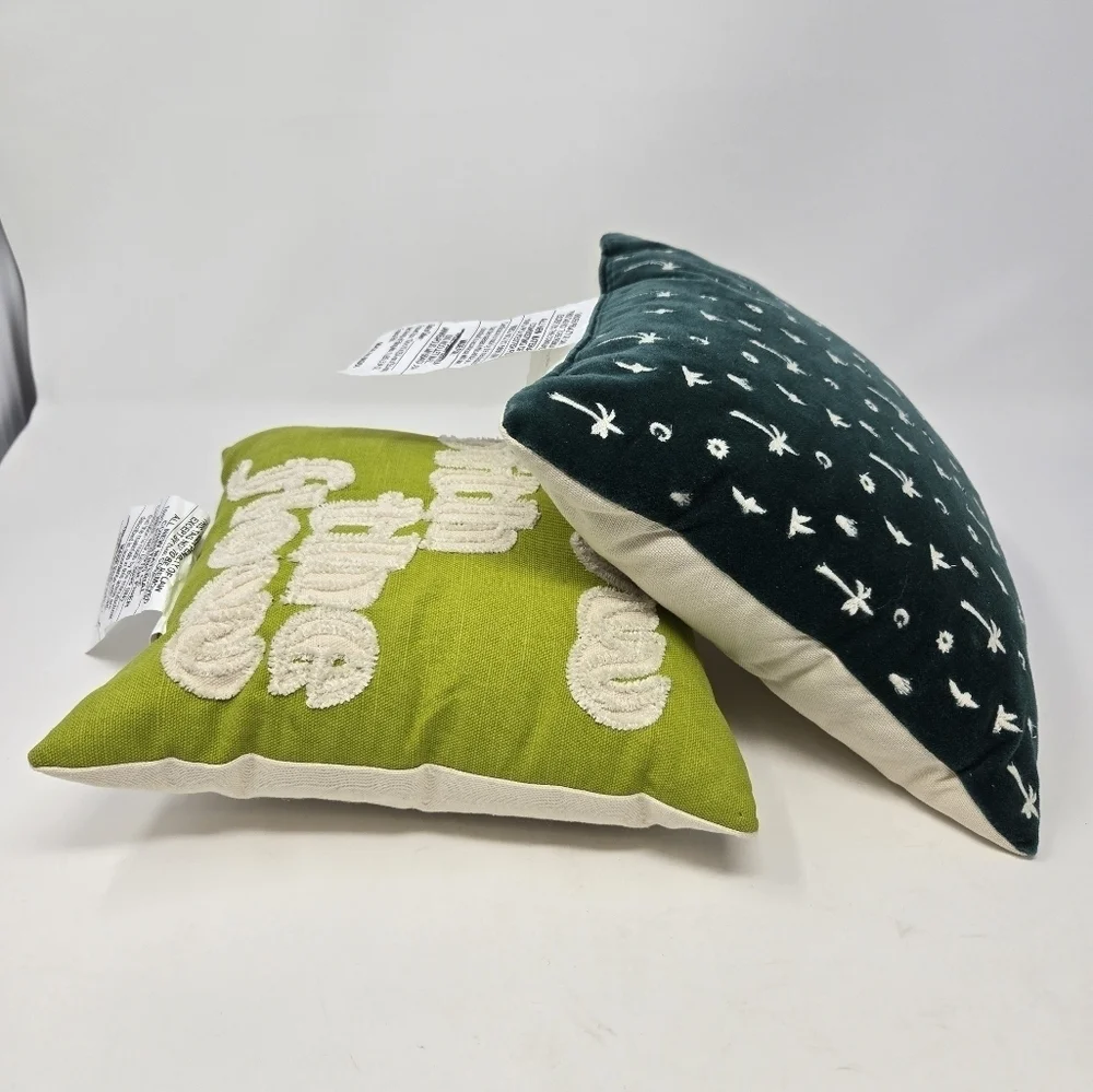 OPALHOUSE SET OF 2 DECORATIVE PILLOW JUNGALOW LIME GREEN HUNTER GREEN 10 X 10